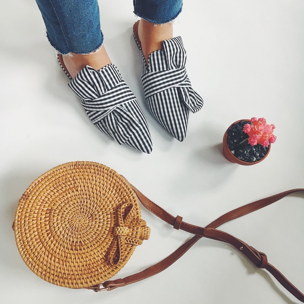 Last 1✨Chelsea Gingham Black & White Pointy Mules - Picture 2 of 8